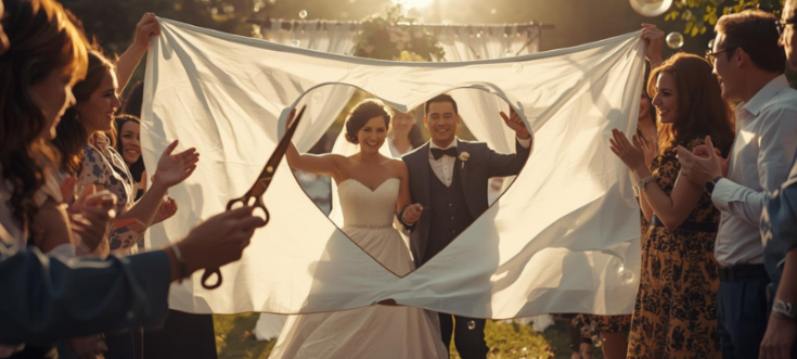 Glückliches Brautpaar entscheidet sich für persönliche Hochzeitsideen und verzichtet bewusst auf klassische Hochzeitsrituale.