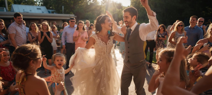 DJ moderiert Reden, Spiele und Highlights während der Hochzeit.